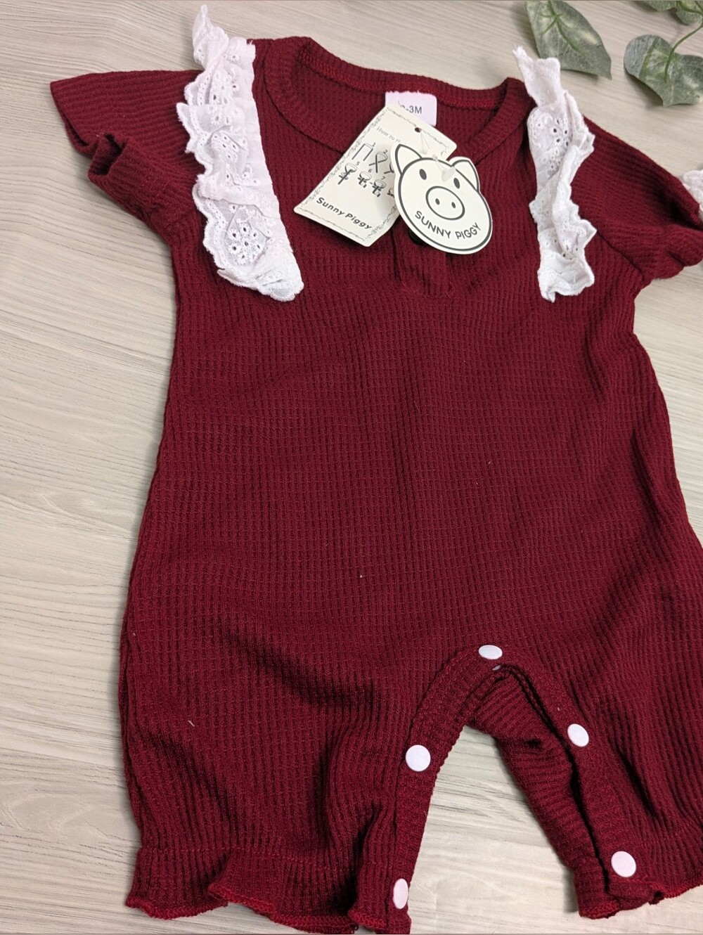 Burgundy Ruffle-Trim Baby Matching Set - Picture 5 of 8